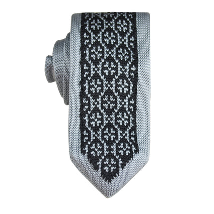 Grey and Black Patterned Knit Tie by Paul Malone Paul Malone Ties - Paul Malone.com