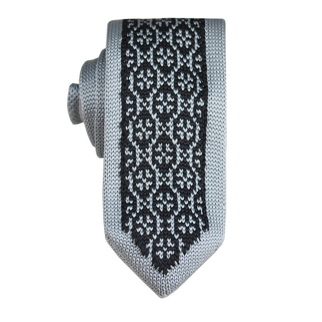 Grey and Black Patterned Knit Tie by Paul Malone Paul Malone Ties - Paul Malone.com