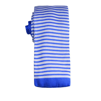 Blue and White Striped Knit Tie by Paul Malone Paul Malone Ties - Paul Malone.com