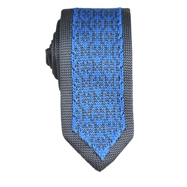 Grey and Blue Patterned Knit Tie by Paul Malone Paul Malone Ties - Paul Malone.com