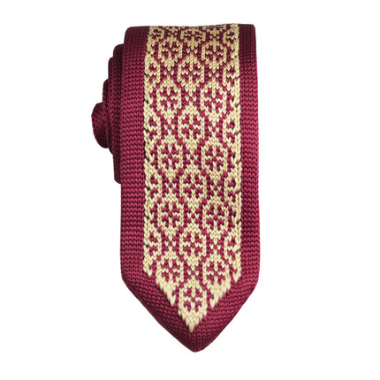 Burgundy and Gold Patterned Knit Tie by Paul Malone Paul Malone Ties - Paul Malone.com