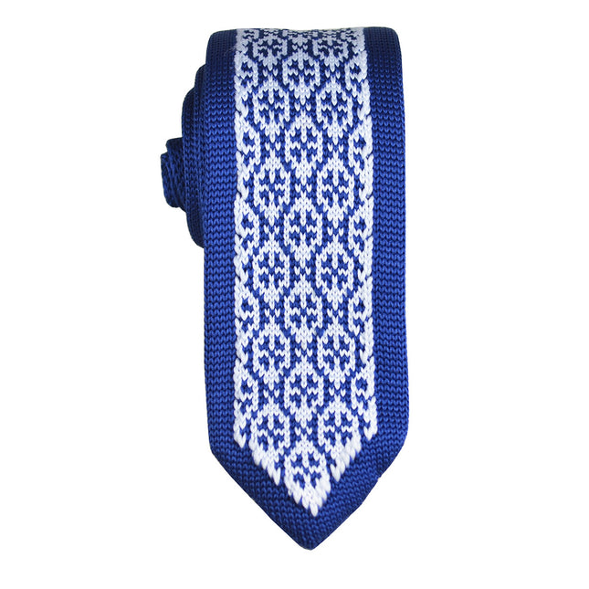 Blue and White Patterned Knit Tie by Paul Malone Paul Malone Ties - Paul Malone.com