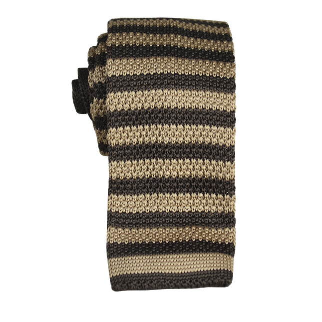 Tan and Brown Striped Knit Tie by Paul Malone Paul Malone Ties - Paul Malone.com
