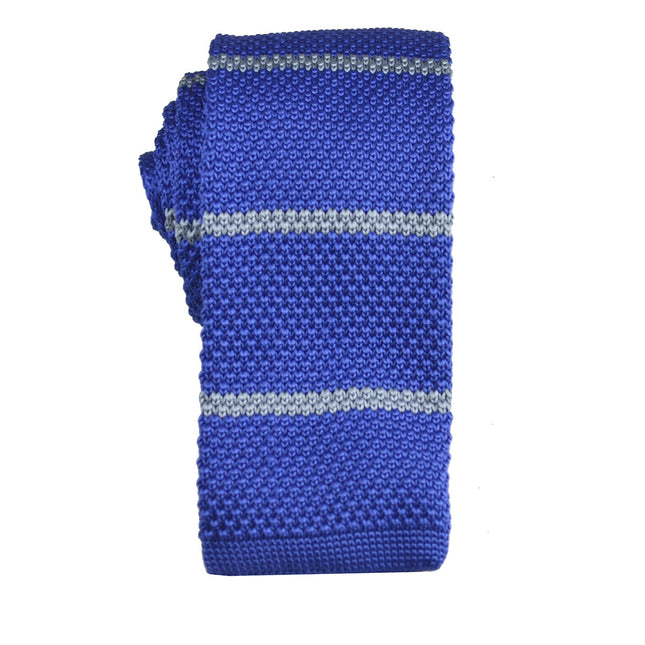 Blue and Grey Striped Knit Tie by Paul Malone Paul Malone Ties - Paul Malone.com