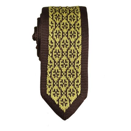Brown and Gold Patterned Knit Tie by Paul Malone Paul Malone Ties - Paul Malone.com