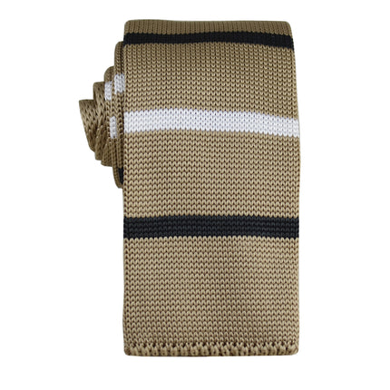 Tan, Black and White Striped Knit Tie Paul Malone Ties - Paul Malone.com