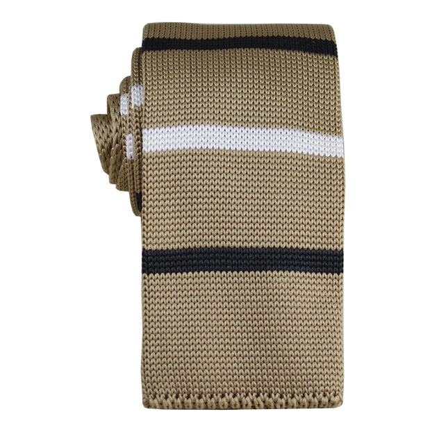 Tan, Black and White Striped Knit Tie Paul Malone Ties - Paul Malone.com