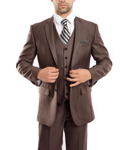 Suit Clearance: Classic Brown Solid Textured Suit with Vest 34S Tazio Suits - Paul Malone.com