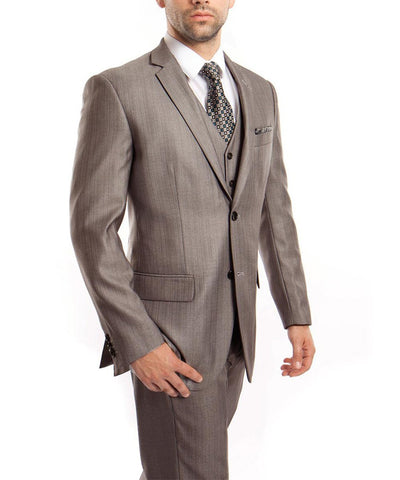 Suit Clearance: Classic Solid Textured Grey Suit with Vest 44L Tazio Suits - Paul Malone.com
