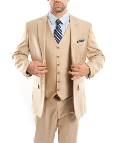 Suit Clearance: Classic Solid Textured Lite Beige Suit with Vest 38R Tazio Suits - Paul Malone.com