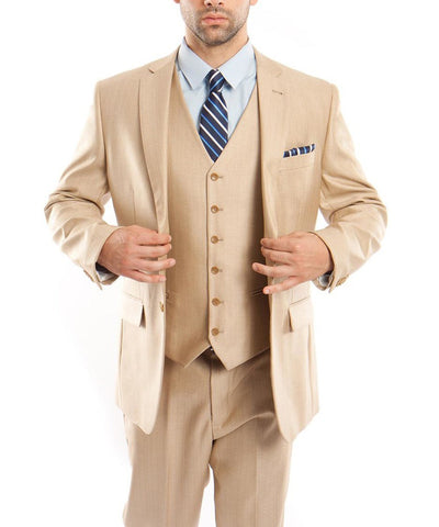 Suit Clearance: Classic Solid Textured Lite Beige Suit with Vest 40R Tazio Suits - Paul Malone.com