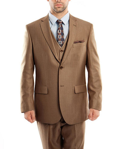 Suit Clearance: Classic Solid Textured Toast Brown Suit with Vest 50L Tazio Suits - Paul Malone.com