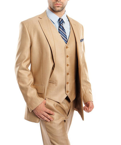 Suit Clearance: Classic Solid Textured Wheat Suit with Vest 38S Tazio Suits - Paul Malone.com