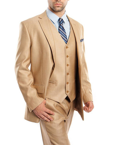 Suit Clearance: Classic Solid Textured Wheat Suit with Vest 44R Tazio Suits - Paul Malone.com