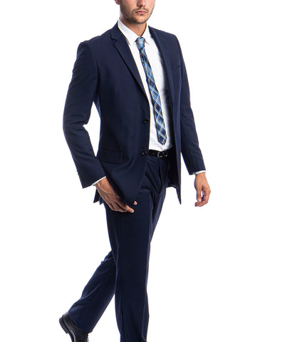 Classic Solid Navy Blue Modern Fit Men's Suit Demantie Suits - Paul Malone.com