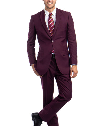 Classic Solid Burgundy Modern Fit Men's Suit Demantie Suits - Paul Malone.com