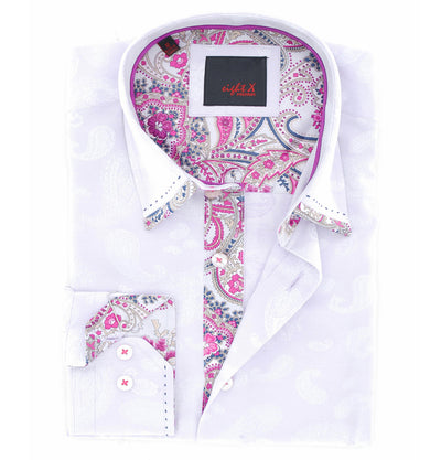 Slim Fit Lilac Paisley Cotton Dress Shirt Eight X Shirts - Paul Malone.com