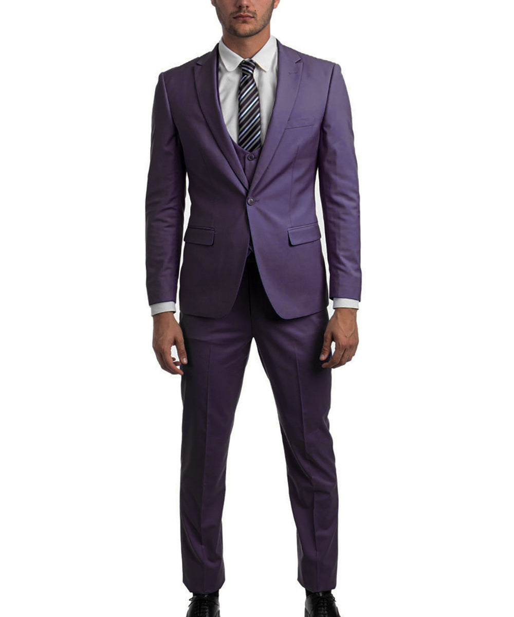 Eggplant Slim Fit Men's Suit with Vest Set – Paul Malone