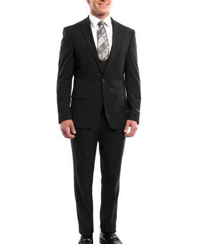 Suit Clearance: Black Slim Fit Men's Suit with Vest Set 38R Tazio Suits - Paul Malone.com