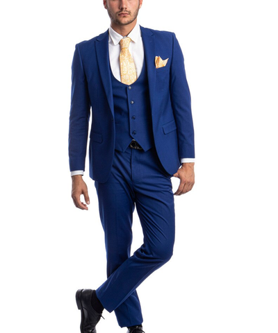 Suit Clearance: Indigo Blue Slim Fit Men's Suit with Vest Set 36S Tazio Suits - Paul Malone.com