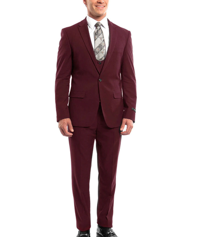 Suit Clearance: Burgundy Slim Fit Men's Suit with Vest Set 44R Tazio Suits - Paul Malone.com