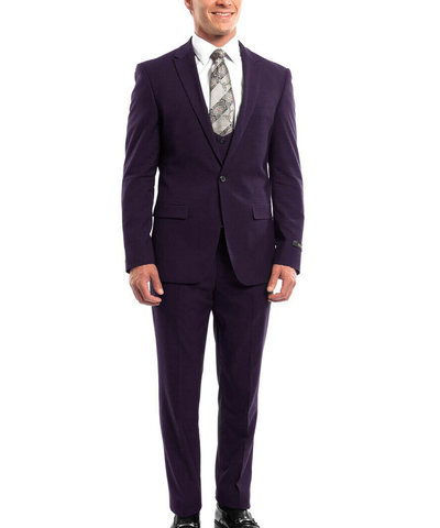 Suit Clearance: Eggplant Slim Fit Men's Suit with Vest Set 42S Tazio Suits - Paul Malone.com