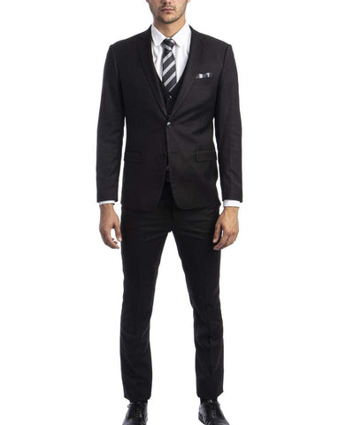 Suit Clearance: 3 piece Black Slim Fit Men's Suit with Vest Set 48L Sean Alexander Suits - Paul Malone.com