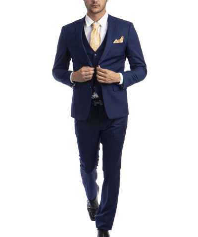 Suit Clearance: 3 piece Indigo Blue Slim Fit Men's Suit with Vest Set 38L Sean Alexander Suits - Paul Malone.com