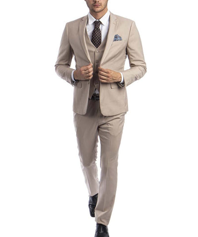 Suit Clearance: 3 piece Tan Slim Fit Men's Suit with Vest Set 46R Sean Alexander Suits - Paul Malone.com