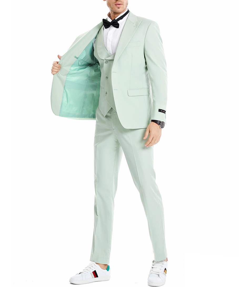 Mint Green Skinny Fit Men's Suit with Vest Set