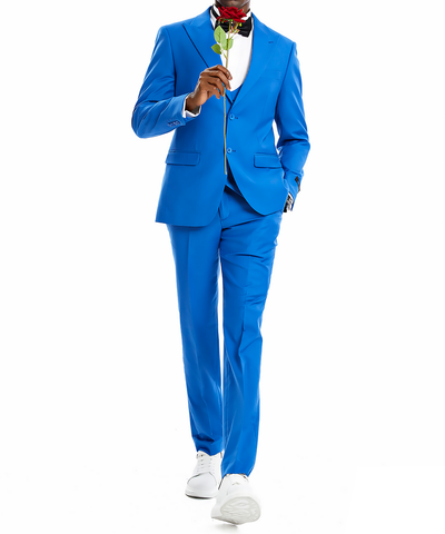 Royal Blue Skinny Fit  Men's Suit with Vest Set Tazio Suits - Paul Malone.com