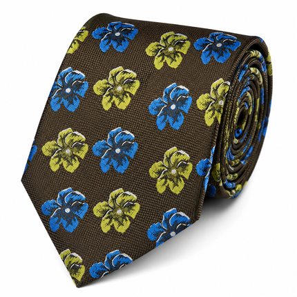 Brown and Green Floral Men's Tie and Pocket Square Paul Malone Ties - Paul Malone.com