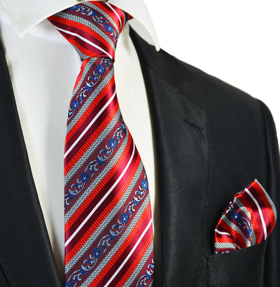 True Red Striped Men's Necktie and Pocket Square Paul Malone Ties - Paul Malone.com