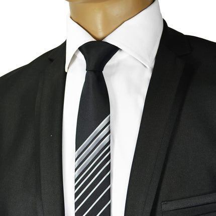 Black and Silver Striped Slim Panel Tie Paul Malone Ties - Paul Malone.com