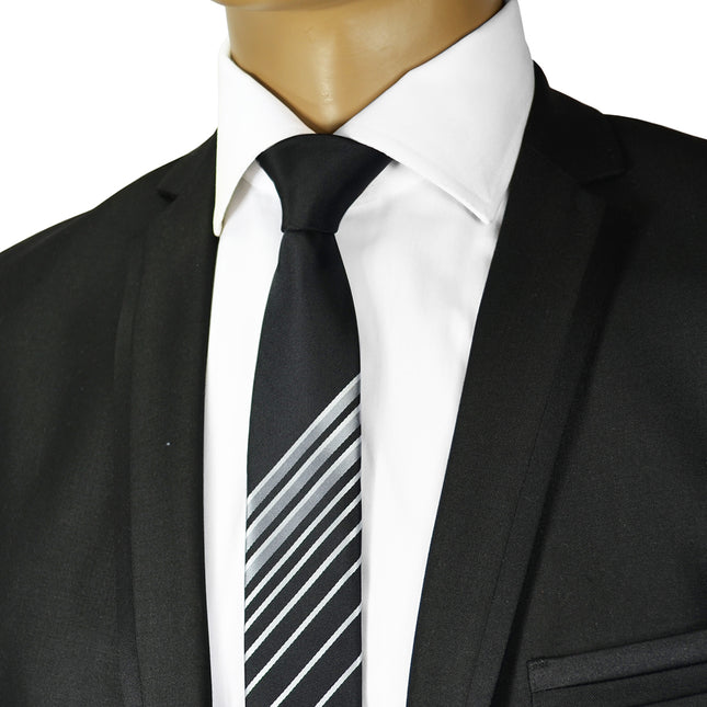 Black and Silver Striped Slim Panel Tie Paul Malone Ties - Paul Malone.com