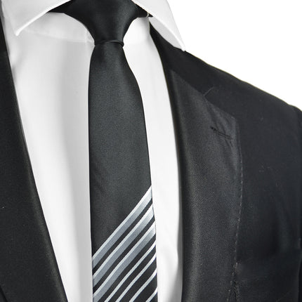Black and Silver Striped Slim Panel Tie Paul Malone Ties - Paul Malone.com