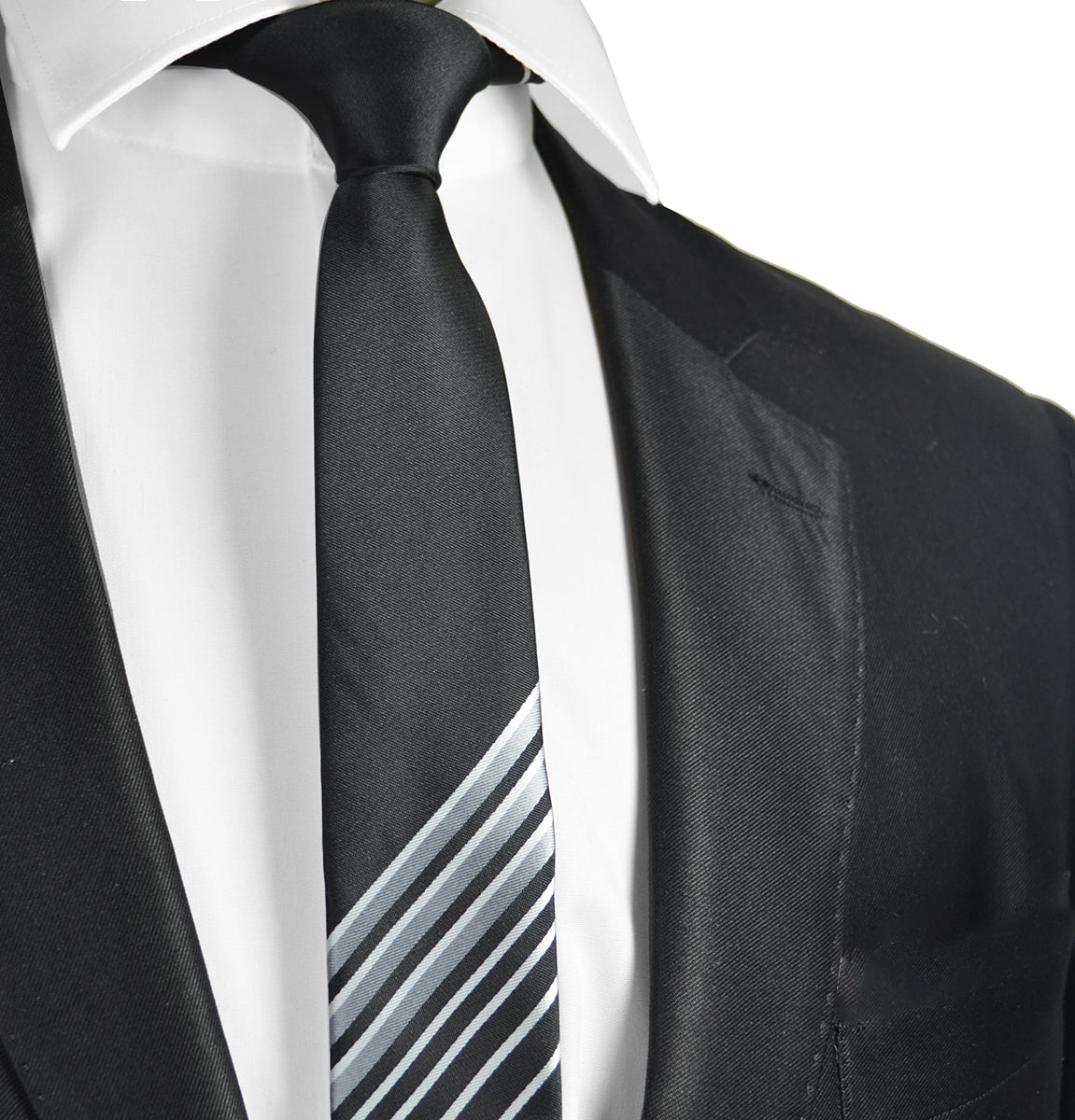 Black and Silver Striped Slim Panel Tie Paul Malone Black and Silver Striped Slim Panel Tie Paul Malone