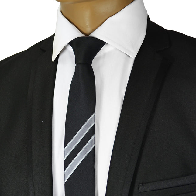 Black and Silver Slim Panel Tie Paul Malone Ties - Paul Malone.com