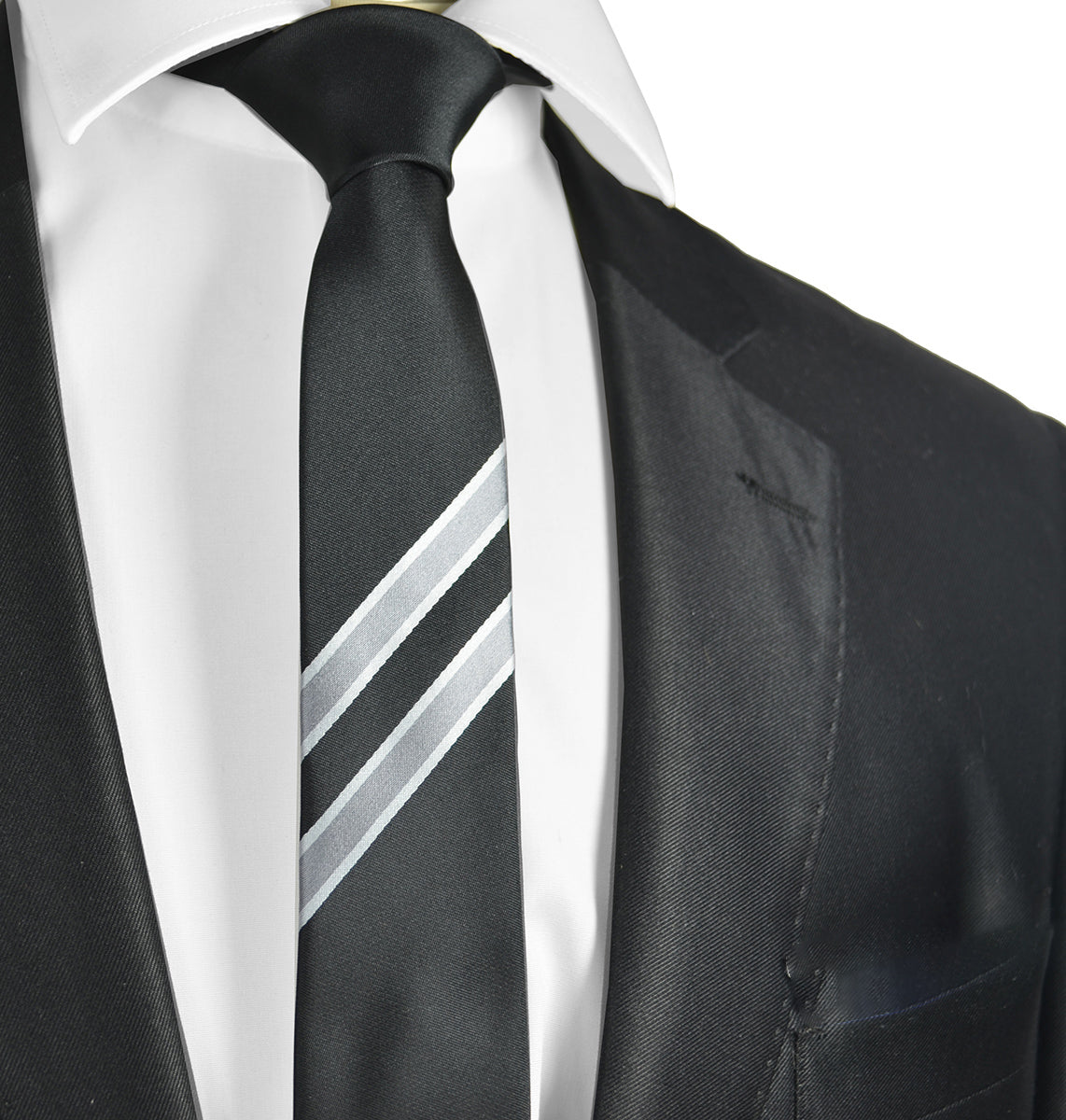 Black and Silver Slim Panel Tie Black and Silver Slim Panel Tie