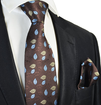 Cocoa Brown Floral Men's Tie and Pocket Square Paul Malone Ties - Paul Malone.com