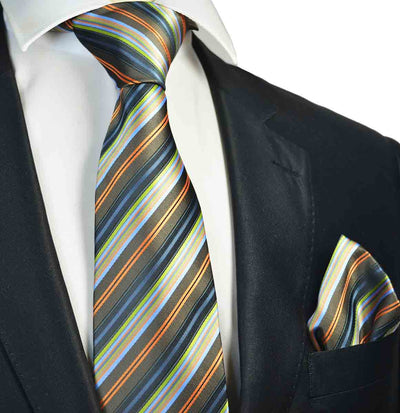 Olive Striped Necktie and Pocket Square Paul Malone Ties - Paul Malone.com