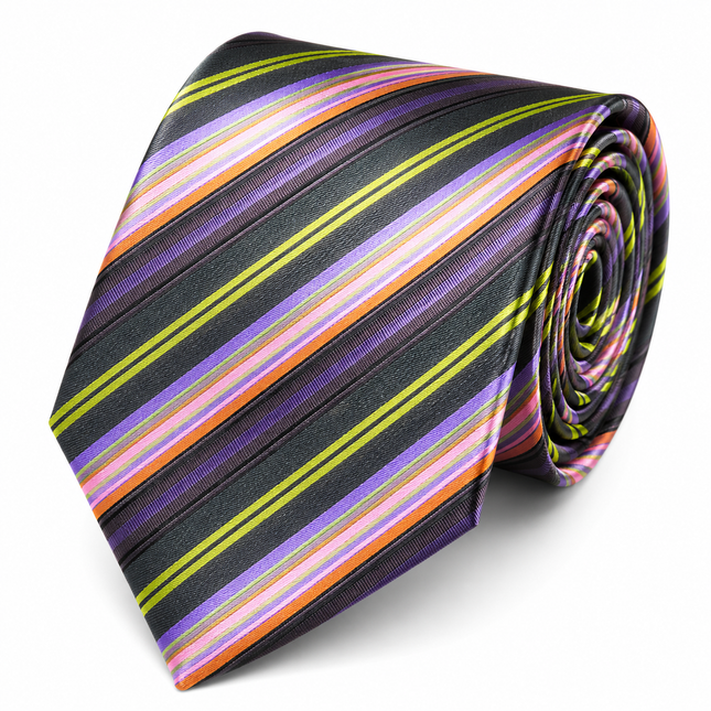 Lime and Grape Striped Men's Tie and Pocket Square