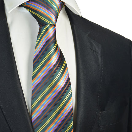 Teal Striped Men's Necktie Paul Malone Ties - Paul Malone.com