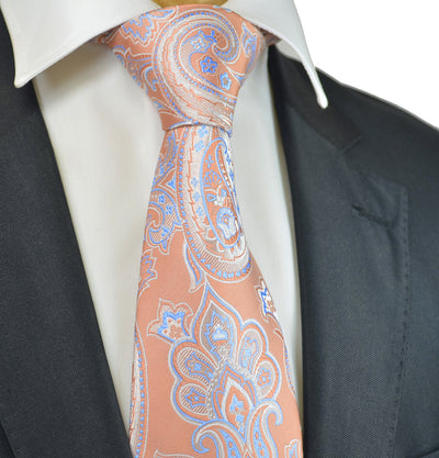Orange and Blue Patterned Men's Necktie Paul Malone Ties - Paul Malone.com