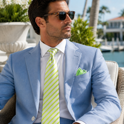 Lime Green Striped Men's Tie and Pocket Square Paul Malone Ties - Paul Malone.com