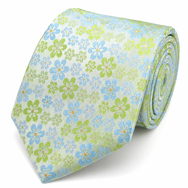 Lime Green and Blue Floral Men's Necktie