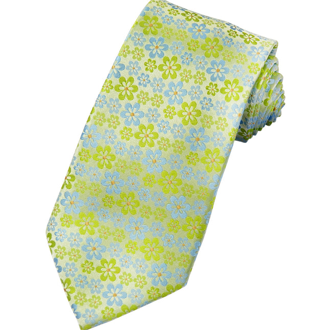 Lime Green and Blue Floral Men's Necktie Paul Malone Ties - Paul Malone.com