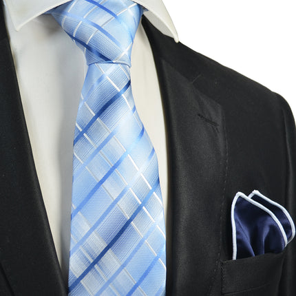 Blue Plaid Men's Tie and Pocket Square Paul Malone Ties - Paul Malone.com
