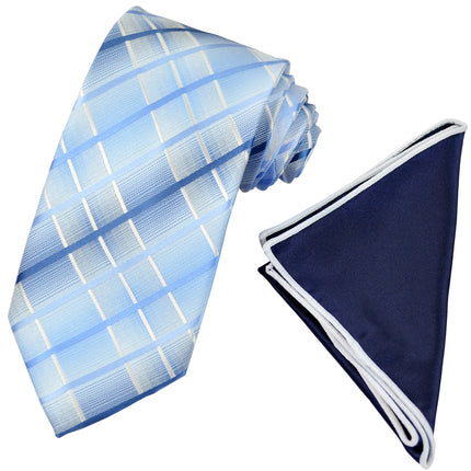 Blue Plaid Men's Tie and Pocket Square Paul Malone Ties - Paul Malone.com