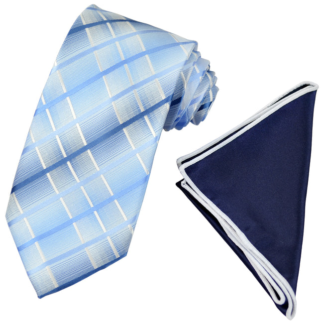 Blue Plaid Men's Tie and Pocket Square Paul Malone Ties - Paul Malone.com